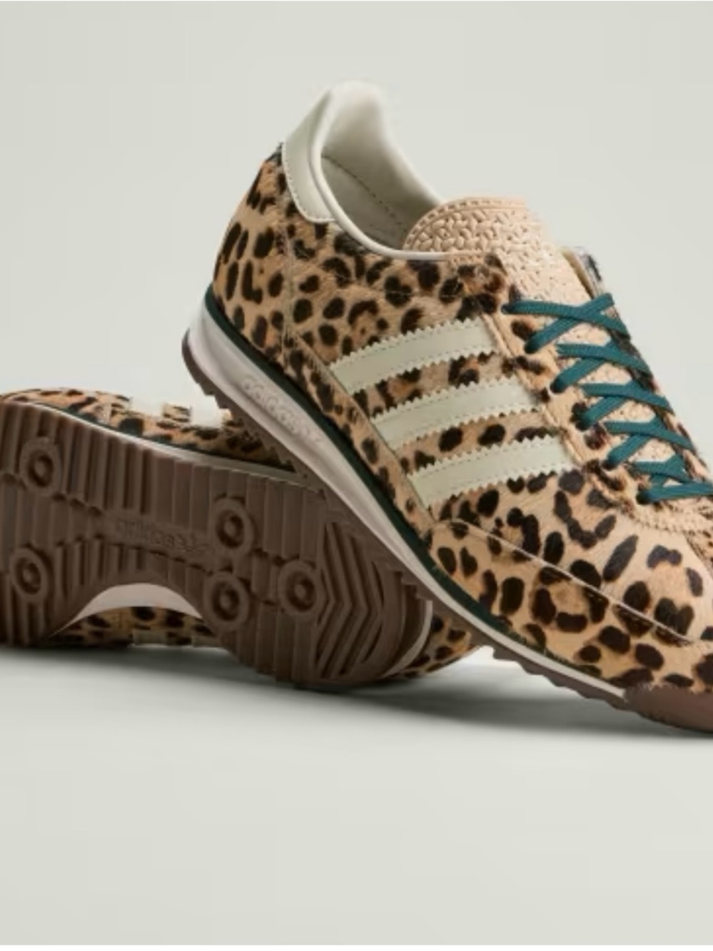 Adidas Leopard-Print SL 72 OG Sneakers with Cream Stripes and Teal Laces